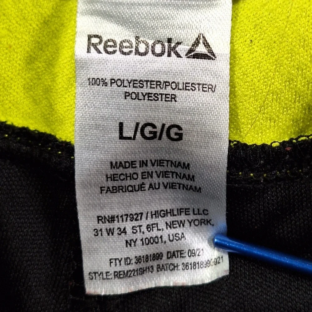 Reebok Athletic Shorts Mens Large Black Neon Yellow Logo Drawstring Gym